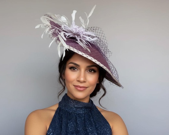 Lavender Fascinator, Feather Flower Headpiece With Veil  display picture 2
