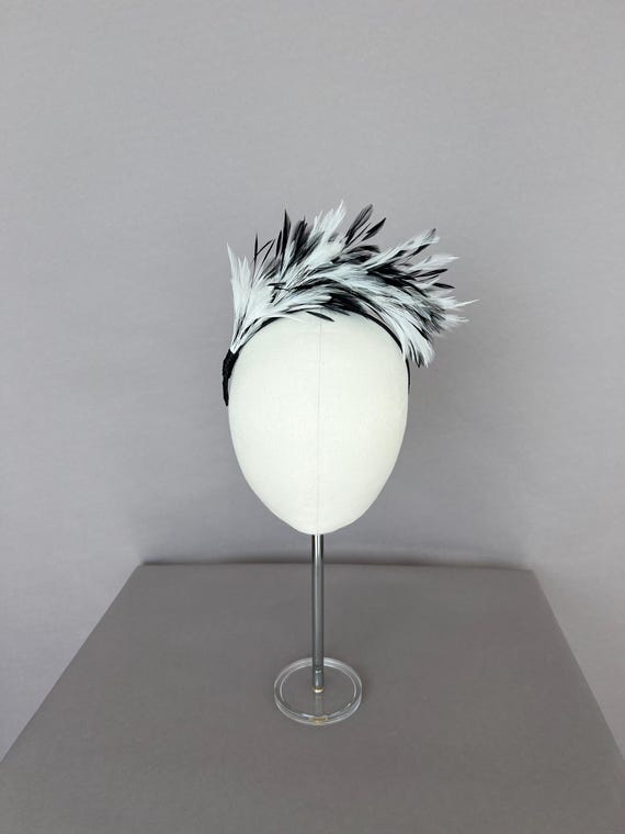 Black and White Feather Headpiece, Wedding Statement Feather  display picture 2