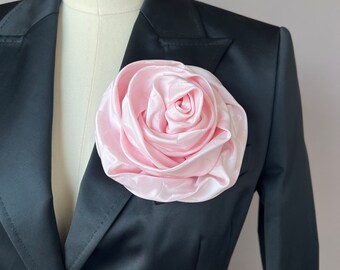 Light pink flower, large silk flower, flower corsage, raw silk flower, pink rose brooch, floral accessory, textile brooch, wedding brooch