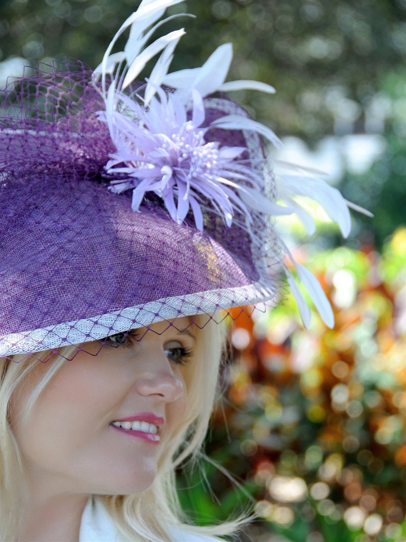 Purple Feather Hat Royal Ascot Hat Wedding Fascinator Horse