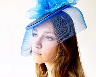 Blue fascinator, blue Kentucky Derby hat, blue cocktail hat READY TO SHIP!