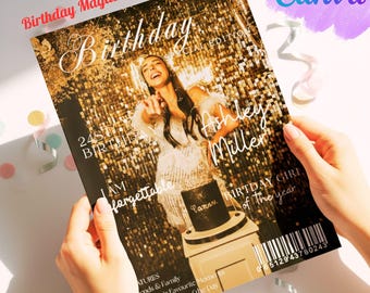 豪華な誕生日雑誌Canvaテンプレート - 編集可能な記念品（デジタル）