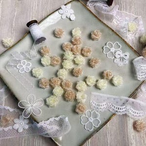 20 Mini Handmade Ribbon Ribbon roses, wedding bouquets, brooch bouquets, hair accessories, handmade rosebuds