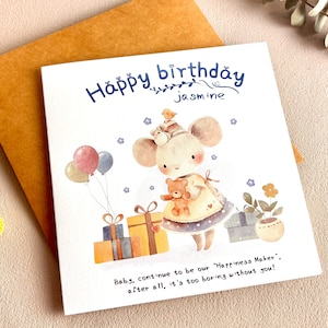 Personalized birthday card - Card for her, Baby shower card, made to order card, handmade greeting card, unique greeting card