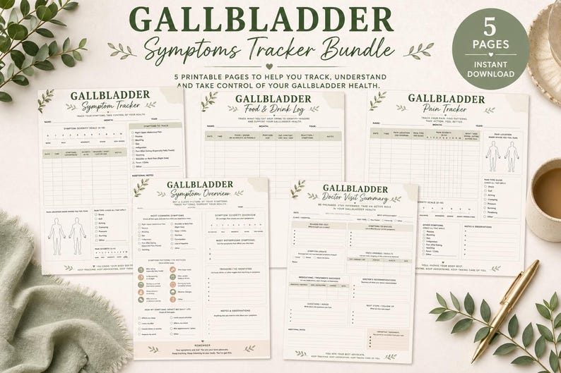 Gallbladder Symptom Tracker Bundle | Food Log, Pain Tracker, Doctor ...