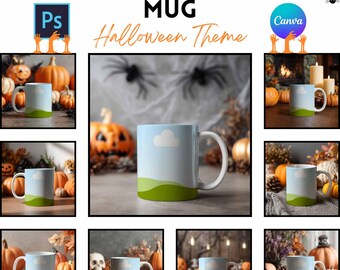 Spooky Halloween Mug Mockup Bundle | Print On Demand | PSD & Canva