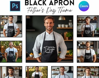 Black Apron Mockups | Fathers Day Gift | Mockup Bundle | PSD And Canva Templates | Digital Download