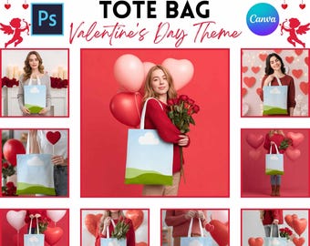 Valentines Tote Bag Mockup | Product Mockup | Printify | PSD And Canva Template