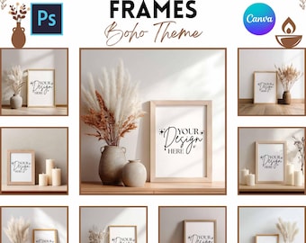 Boho Frame Mockups | Wall Art Mockup | Listing Images Mockups | POD | PSD And Canva Template