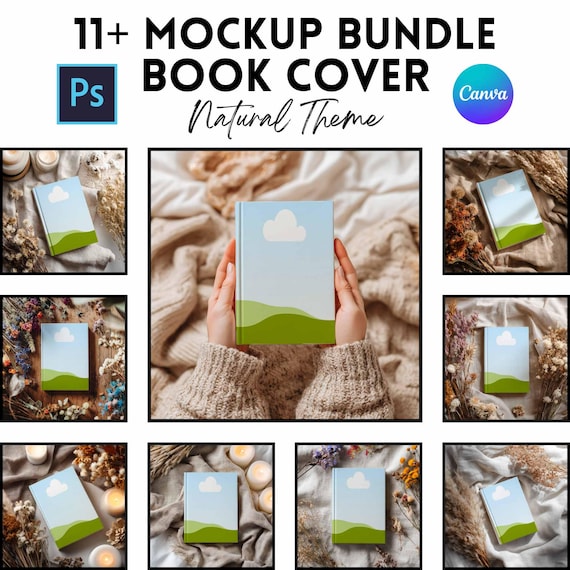 Boho Book Cover Mockups | Journal Template | Digital Download | PSD And Canva