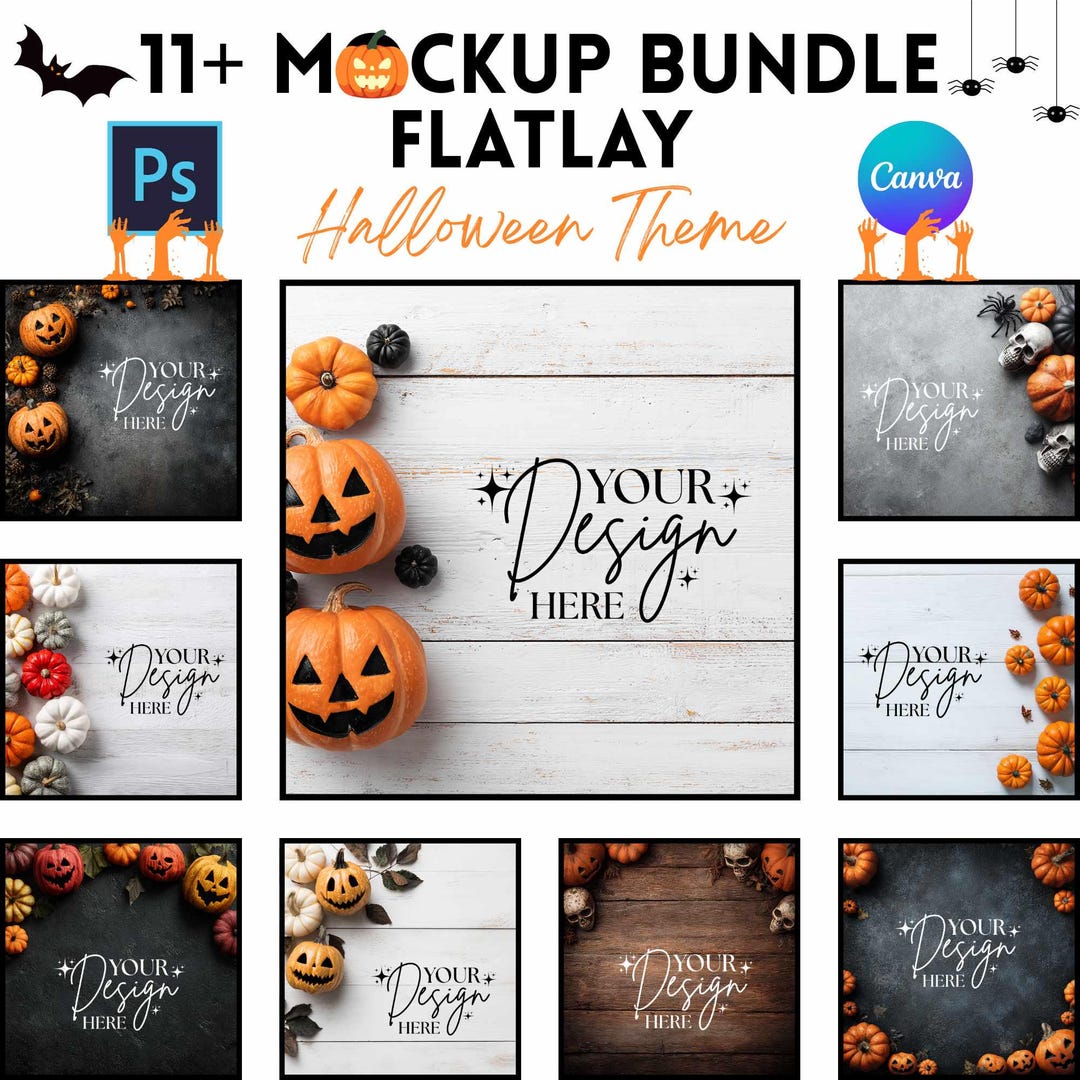 Halloween Flat Lay Mockup | Background Mockup | PSD and Canva Template ...