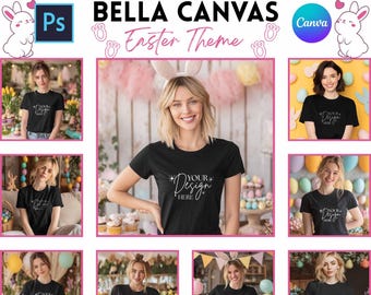 Easter Black Bella Canvas 3001 Mockups | Tshirt Mockup | Printify | Digital Download