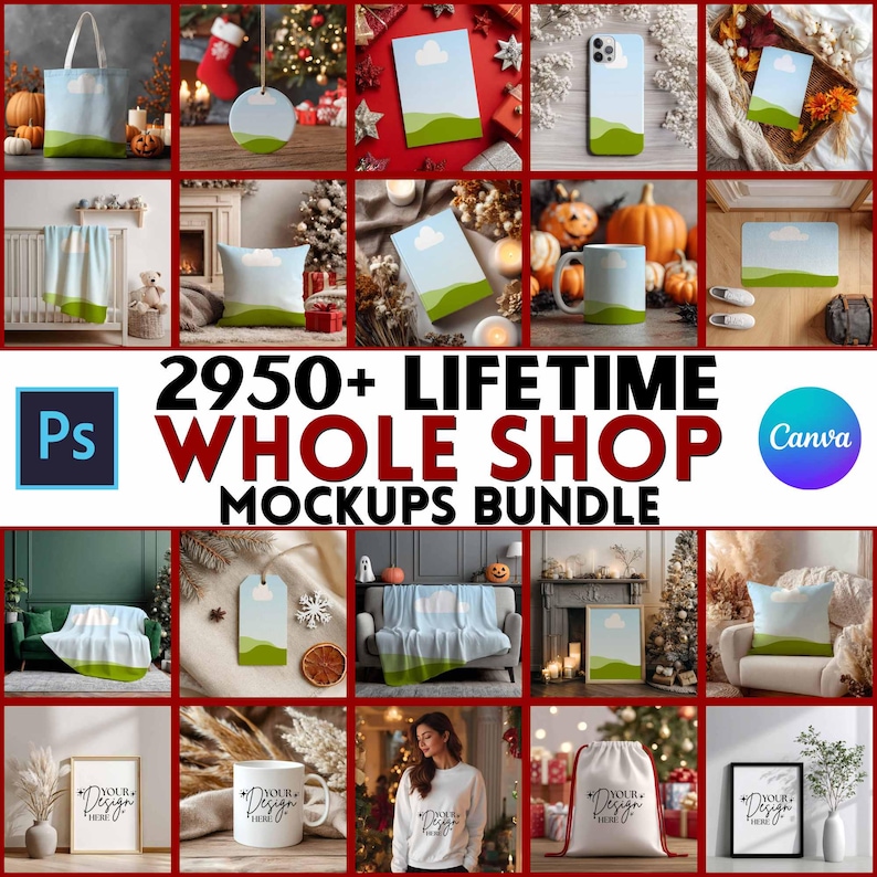 Whole Shop Mockup Bundle | Lifetime Access | POD Mockups | PSD and Canva image 1