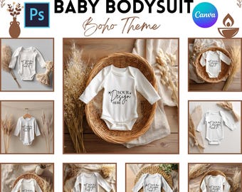 Boho Baby Bodysuit Mockups | Long Sleeve Bodysuit | Listing Image Mockups