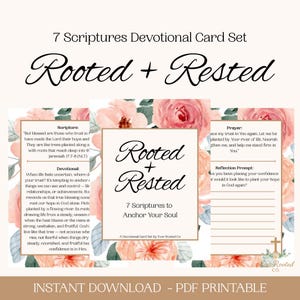 Enraizado + Descansado | Conjunto de Cartões com Escrituras para 7 Dias | Imprimível Cristão | Cartões com Versículos Bíblicos | Reflexões Baseadas na Fé | Download Digital
