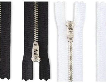 Fermeture à glissière YKK 5", 6" ou 7" nickel n°5 - Fermeture à glissière inférieure fermée - Noir ou blanc - Fermeture à glissière en métal robuste pour la couture