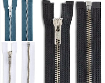 Fermeture à glissière YKK 24 po. Nickel #5 - Fermeture à glissière de séparation - Noir, blanc ou bleu - Métal robuste