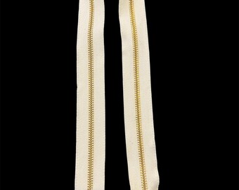 Fermeture à glissière réversible en métal, laiton YKK - Ruban ivoire - 24, 24 1/2, 25, 25 1/2 pouces