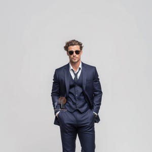 Elegant NAVY BLUE 3 Piece Slim Fit Suit for Men, Wedding & Formal Attire Men-Tailored suit  best suit for Weddings and formal ceremonies