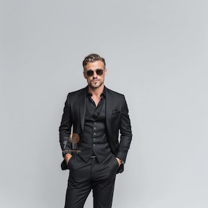 All Look Night BLACK 3 Piece Slim Fit Suit for Men, Wedding & Formal Attire Men-Tailored suit best suit for Weddings and formal ceremonies
