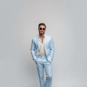 Luxury and Classic SKY BLUE 2 Piece Slim Fit Suit for Men, Wedding & Formal Attire Men-Tailored suit and best suit for groomsmen