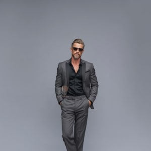 Elegant Charcoal Gray 2 Piece Slim Fit Tuxedo Suit for Men Wedding & Formal Attire Men-Tailored suit and best suit for Wedding and party