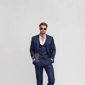 Luxury NAVY BLUE 3 Piece Slim Fit Suit for Men, Wedding & Formal Attire Men-Tailored suit best suit for Weddings and formal ceremonies