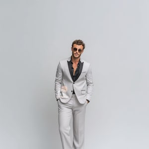 Premium Light Gray 2 Piece Slim Fit Tuxedo Suit for Men Wedding & Formal Attire Men-Tailored suit and best suit for Wedding and party