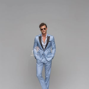 Luxury Sky Blue 2 Piece Slim Fit Tuxedo Suit for Men Wedding & Formal Attire Men-Tailored suit and best suit for Wedding and party