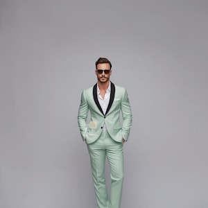 Premium Mint Green 2 Piece Slim Fit Tuxedo Suit for Men Wedding & Formal Attire Men-Tailored suit and best suit for Wedding and party