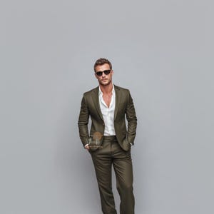 Classic OLIVE GREEN 2 Piece Slim Fit Suit for Men, Wedding & Formal Attire Men-Tailored suit and best suit for groomsmen&#39;s and formal Events