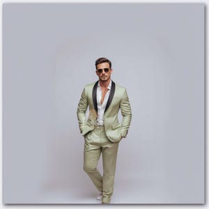 Luxury Pistachio Green 2 Piece Slim Fit Tuxedo Suit for Men Wedding & Formal Attire Men-Tailored suit and best suit for Wedding and party