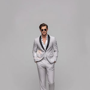 Elegant Light Gray 2 Piece Slim Fit Tuxedo Suit for Men Wedding & Formal Attire Men-Tailored suit and best suit for Wedding and party
