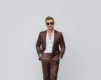 Traje marrón de lujo de corte entallado: atuendo formal y de boda para hombre