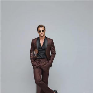 Premium Chocolate Brown 2 Piece Slim Fit Tuxedo Suit for Men Wedding & Formal Attire Men-Tailored suit and best suit for Wedding and party