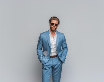 Dusty Blue Slim Fit Suit: Men's Wedding & Formal Attire