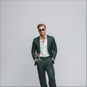 Natural FOREST GREEN 2 Piece Slim Fit Suit for Men, Wedding & Formal Attire Men-Tailored suit and best suit for groomsmen and formal Events