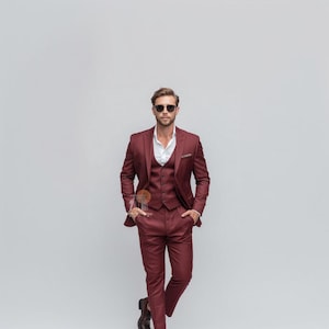Luxury Maroon RED 3 Piece Slim Fit Suit for Men, Wedding & Formal Attire Men-Tailored suit  best suit for Weddings and formal ceremonies