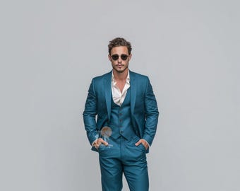 Teal Blue Slim Fit Suit: 3-Piece Wedding & Formal Attire