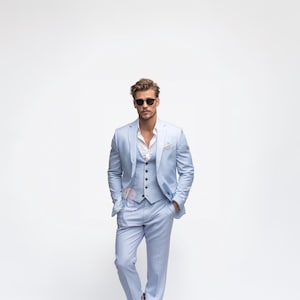 Premium SKY BLUE 3 Piece Slim Fit Suit for Men, Wedding & Formal Attire Men-Tailored suit  best suit for Weddings and formal ceremonies