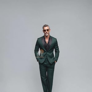 Luxe bosgroen 2-delig slim-fit smokingkostuum voor mannen Bruiloft en formele kleding Pak voor heren en het beste pak voor bruiloft en feest