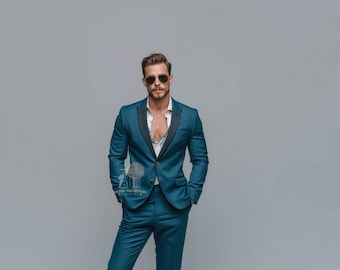 Teal Blue Slim Fit Tuxedo: Men's 2-Piece Wedding Suit