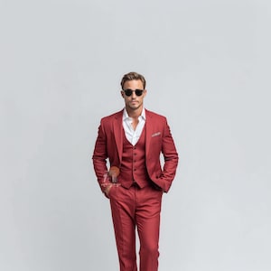 Luxury DARK DEEP RED 3 Piece Slim Fit Suit for Men, Wedding & Formal Attire Men-Tailored suit  best suit for Weddings and formal ceremonies