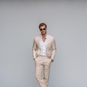 Light cream beige 2 Piece Slim Fit Suit for Men, Wedding & Formal Attire Men-Tailored suit and best suit for Weddings and formal Events