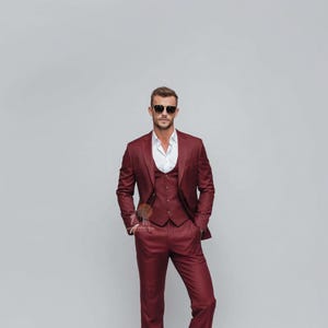 Precious Maroon RED 3 Piece Slim Fit Suit for Men, Wedding & Formal Attire Men-Tailored suit  best suit for Weddings and formal ceremonies