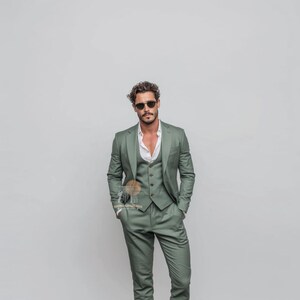 Handmade Sage Green Slim Fit Suit: 3-Piece Wedding Formal Attire