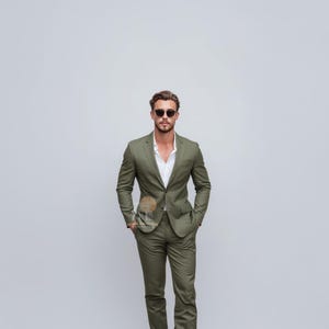 Exclusive OLIVE GREEN 2 Piece Slim Fit Suit for Men, Wedding & Formal Attire Men-Tailored suit and best suit for groomsmen and formal Events
