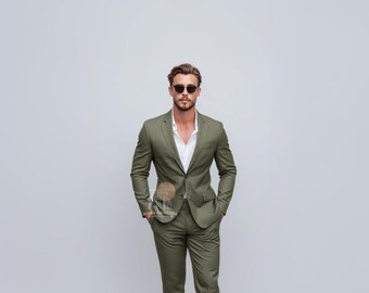 Olive Green Slim Fit Suit: Men's Wedding & Formal Attire