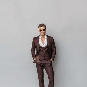 Luxury Chocolate BROWN 3 Piece Slim Fit Suit for Men, Wedding & Formal Attire Men-Tailored suit best suit for Weddings and formal ceremonies