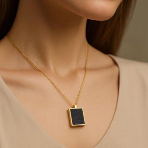 Emerald Cut Blue Sandstone Necklace: Solid Gold Minimalist Pendant
